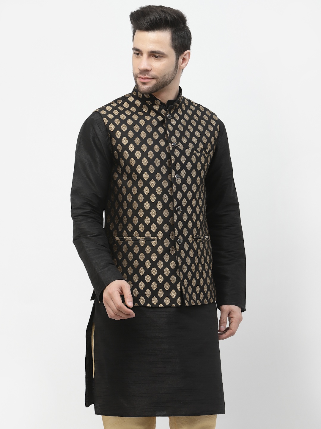 

Badoliya & Sons Men Woven Design Nehru Jacket, Black