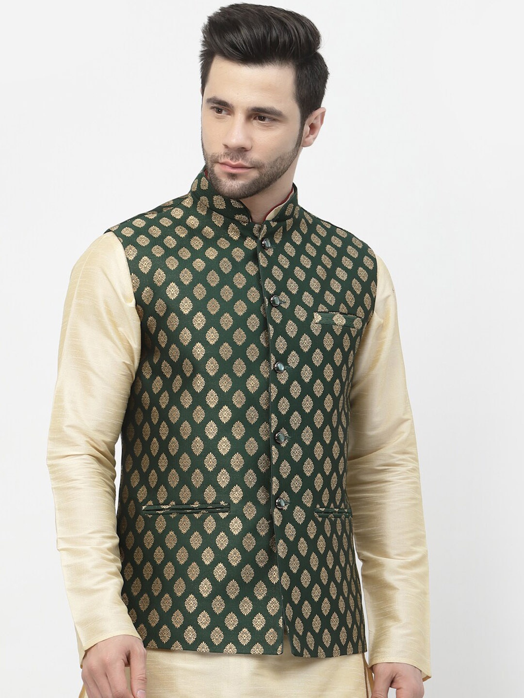 

Badoliya & Sons Woven Design Nehru Jacket, Green