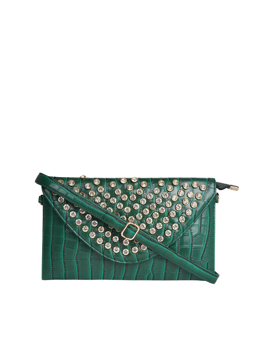 

HORRA Women Embellished Envelope Clutch, Green