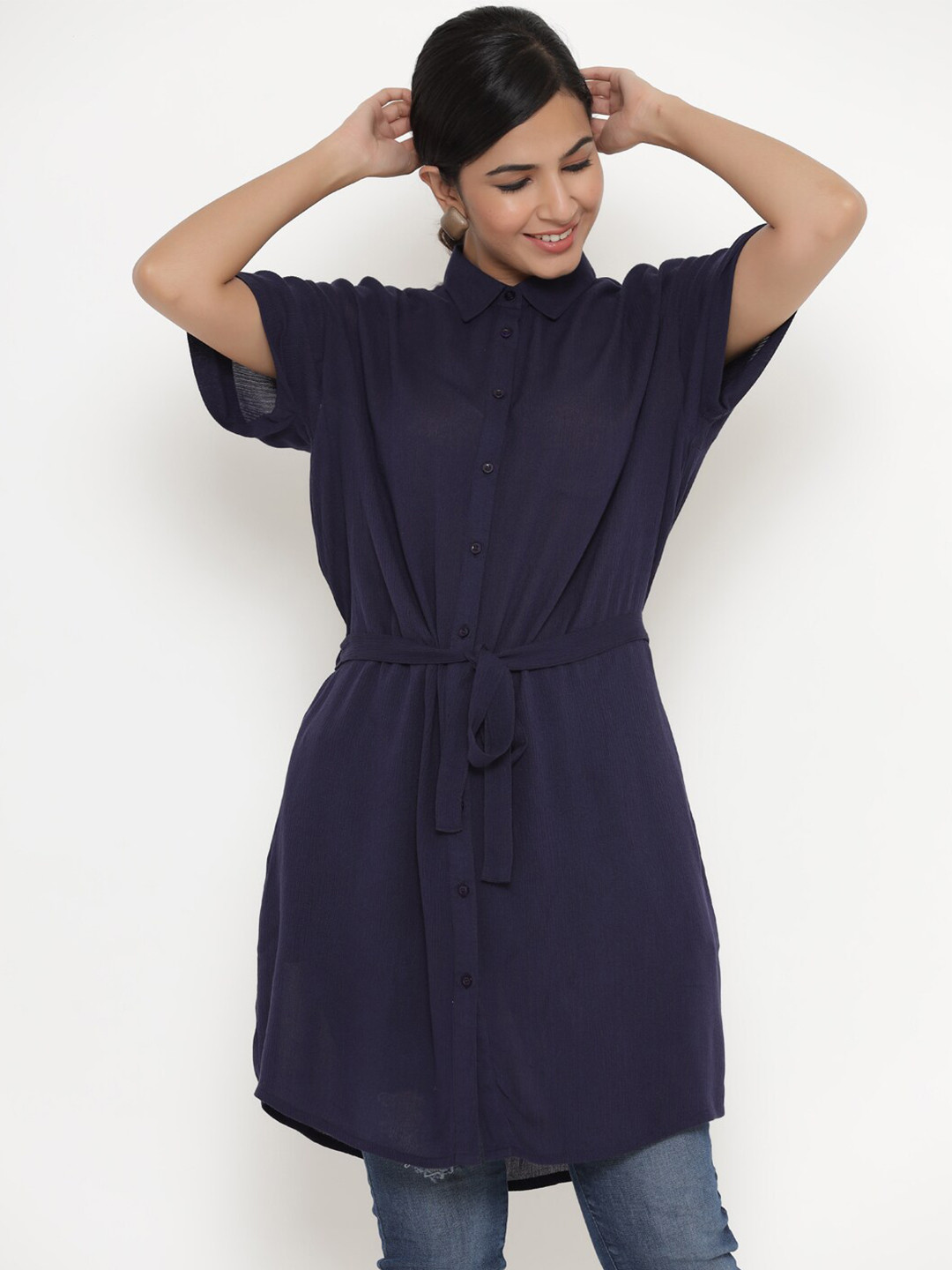 

Readiprint Fashions Shirt Collar Tie-Ups Tunic, Navy blue