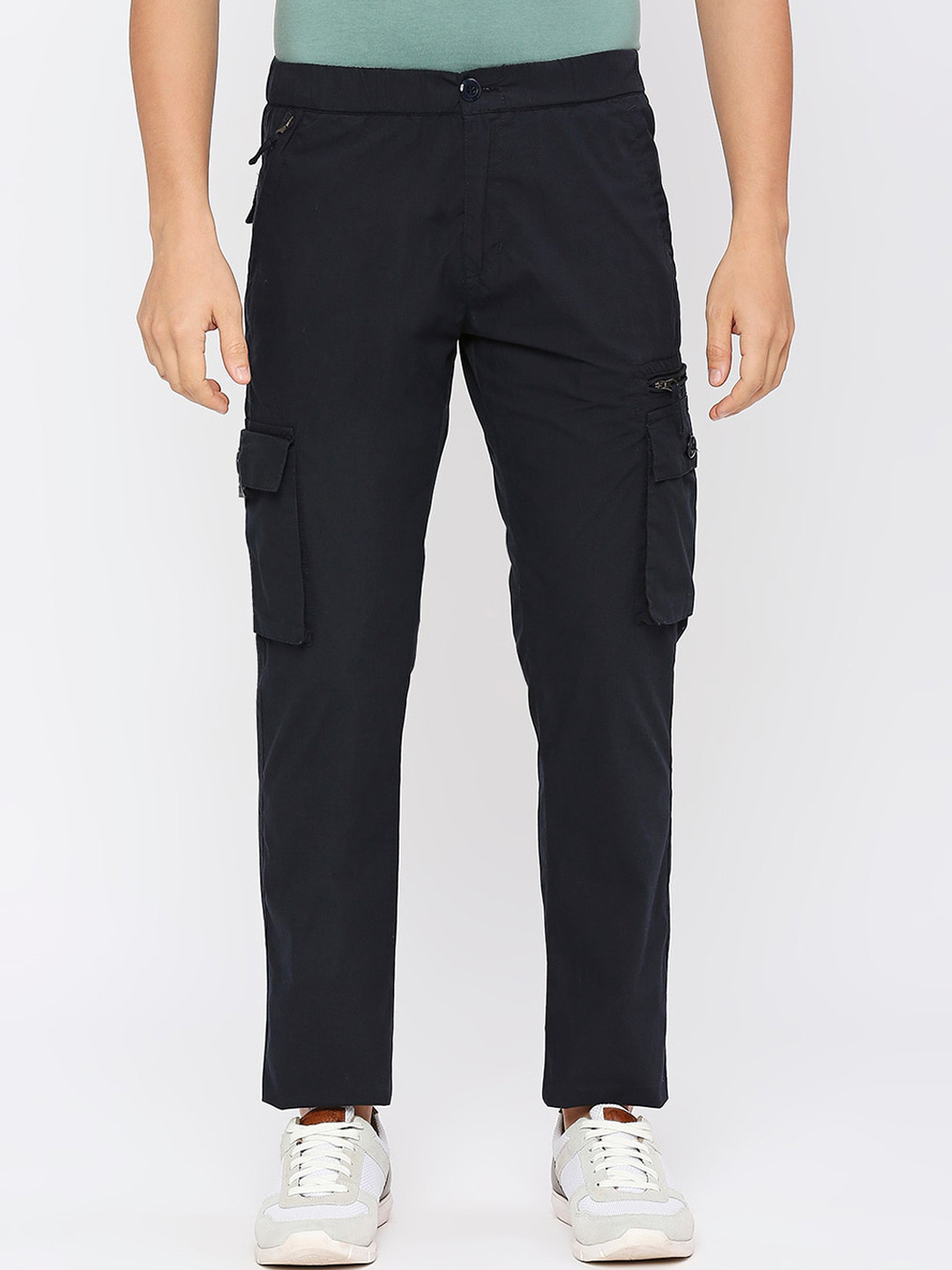 

beevee Men Relaxed Straight Fit Easy Wash Pure Cotton Cargos, Navy blue