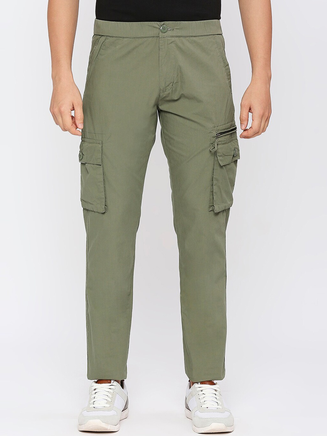 

beevee Men Relaxed Straight Fit Easy Wash Pure Cotton Cargos, Green