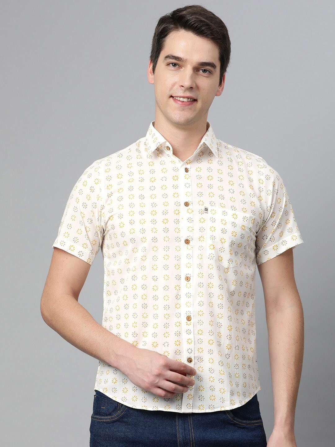 

Readiprint Men Floral Printed Cotton Comfort Opaque Casual Shirt, White