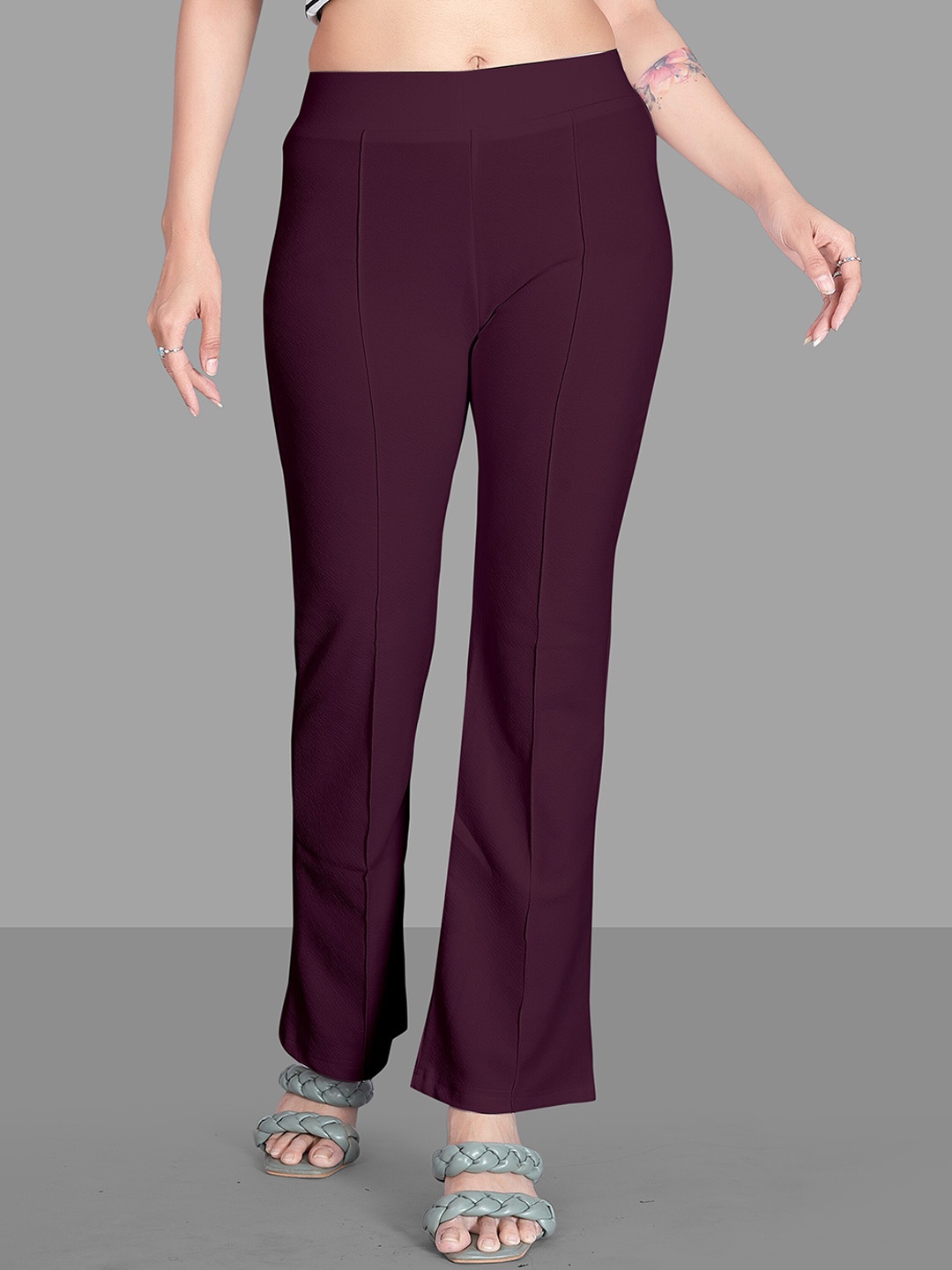 

Jinax Women Relaxed Straight Leg Straight Fit High-Rise Easy Wash Bootcut Trousers, Purple