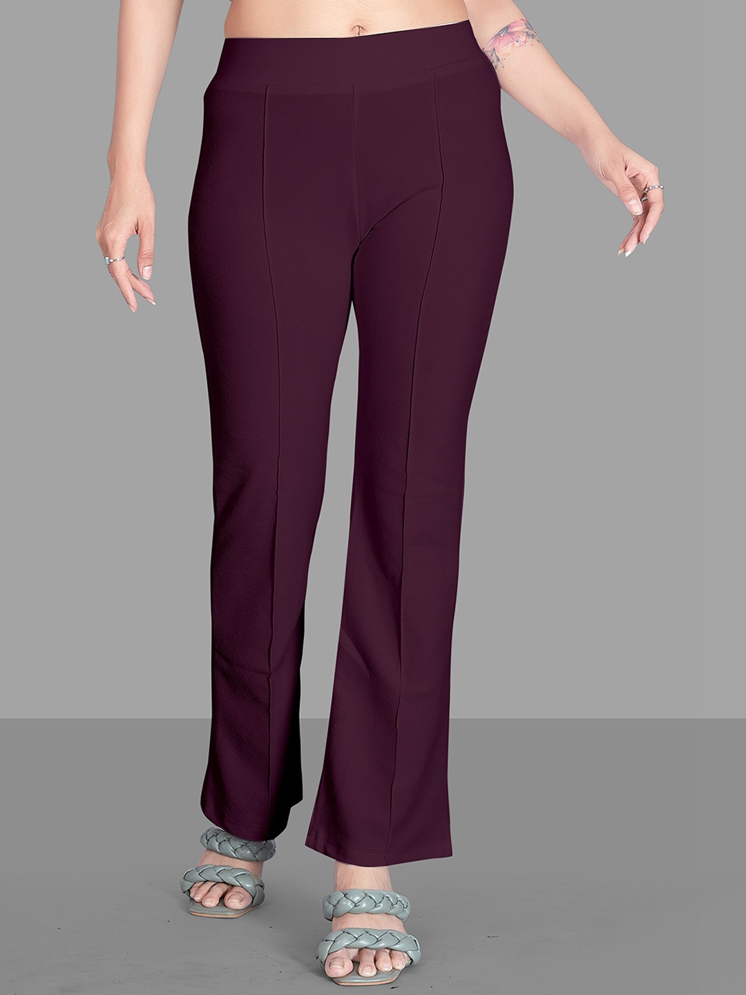 

Jinax Women Relaxed Straight Leg Straight Fit High-Rise Easy Wash Bootcut Trousers, Purple