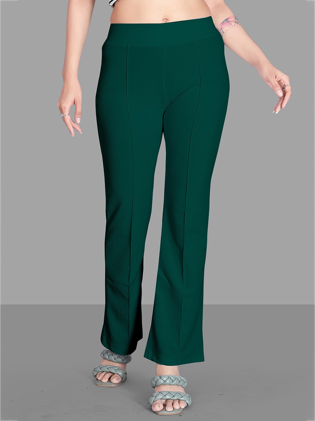 

Jinax Women Relaxed Straight Leg Straight Fit High-Rise Easy Wash Bootcut Trousers, Green