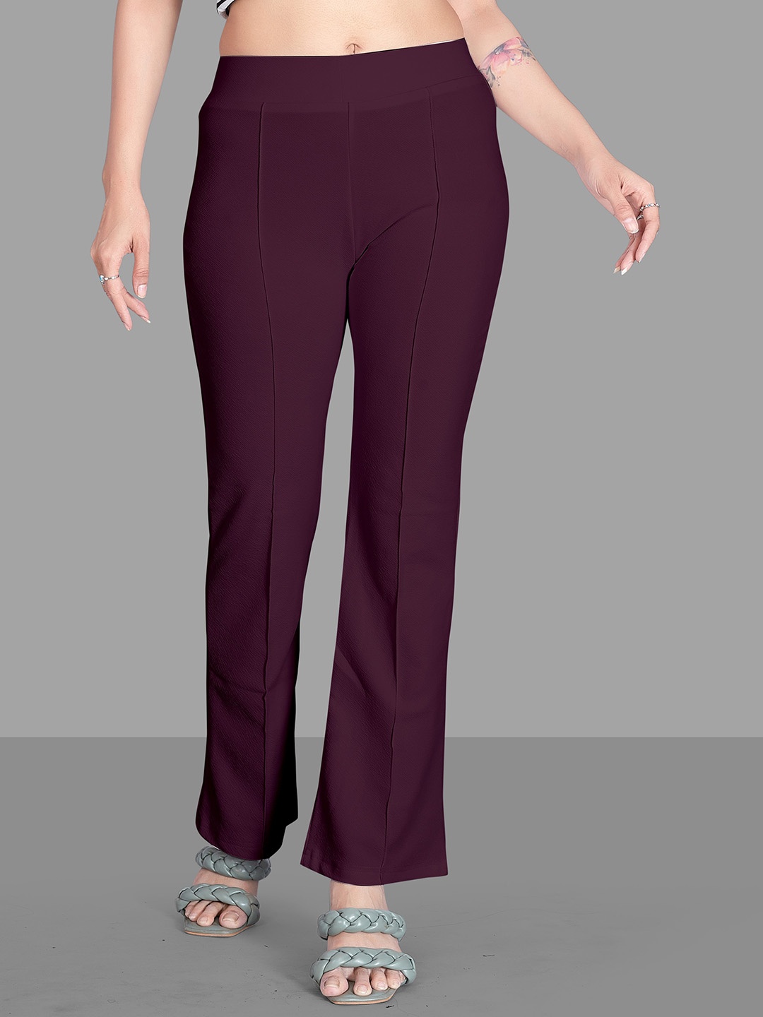 

Jinax Women Relaxed Straight Leg Straight Fit High-Rise Easy Wash Bootcut Trousers, Purple
