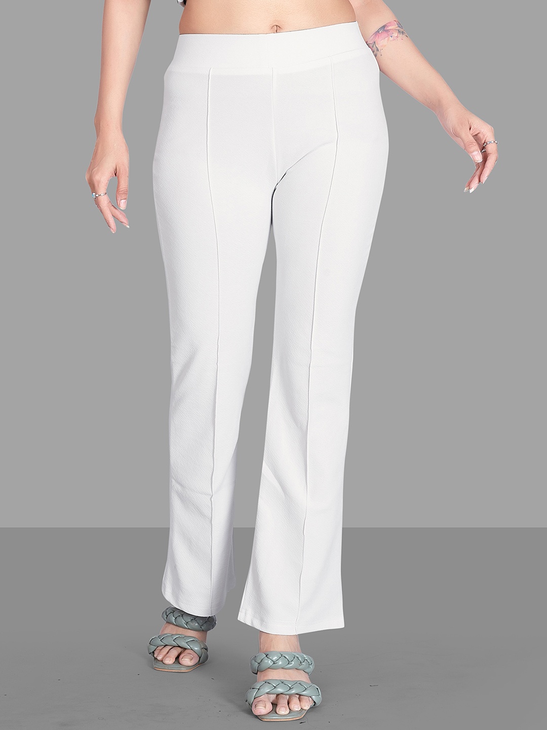 

Jinax Women Relaxed Straight Leg Straight Fit High-Rise Easy Wash Bootcut Trousers, White