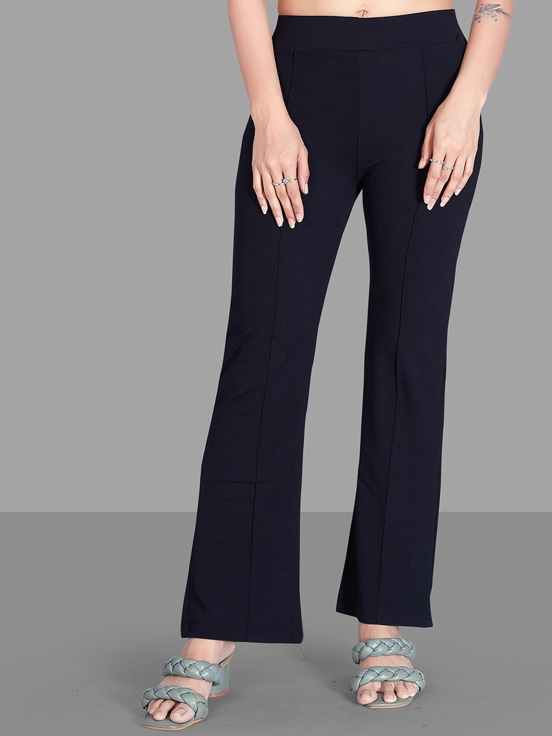 

Jinax Women Relaxed Straight Leg Straight Fit High-Rise Easy Wash Bootcut Trousers, Black