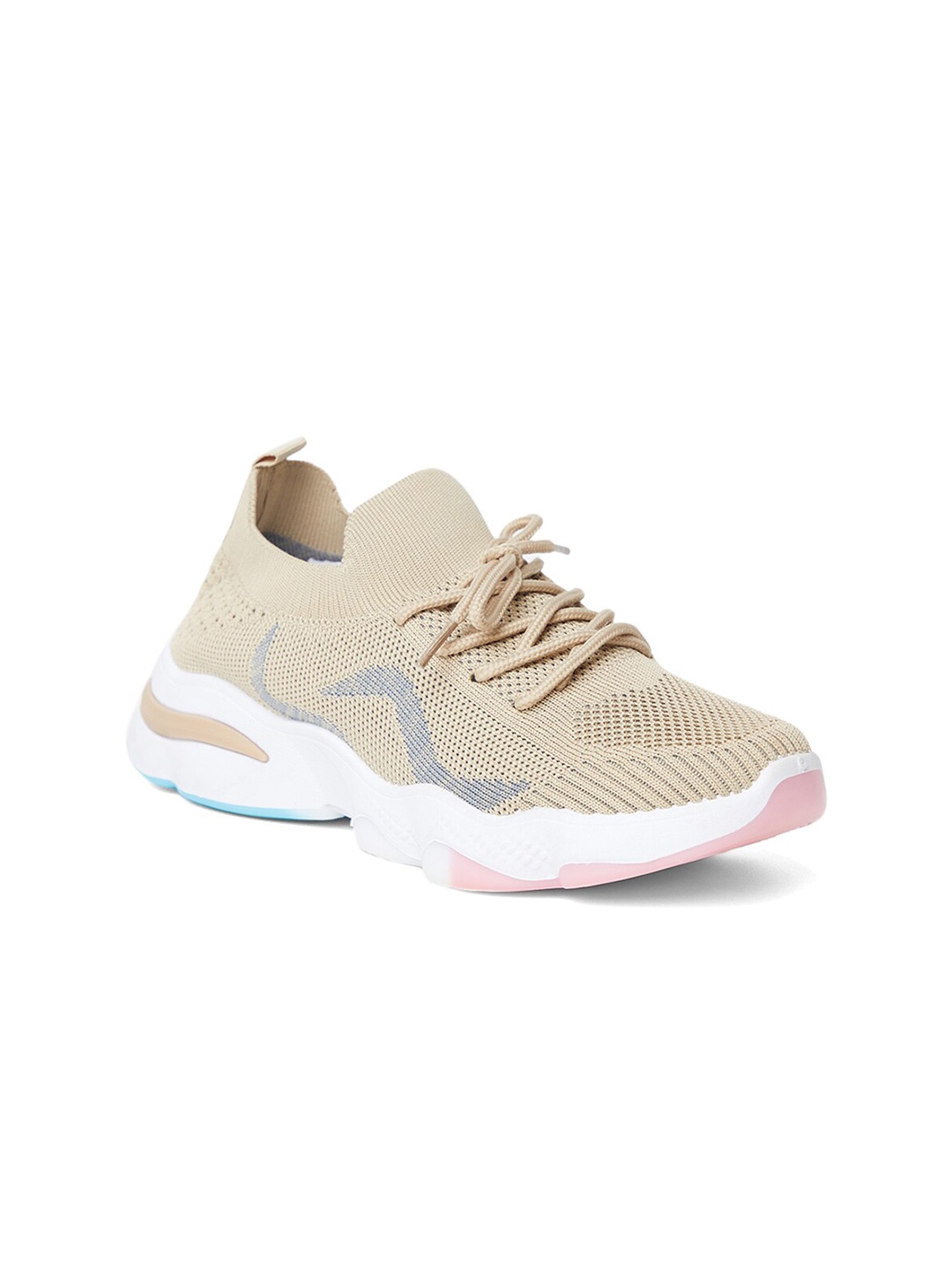 

MOZAFIA Women Textile Running Non-Marking Lace-Ups Sports Shoes, Beige
