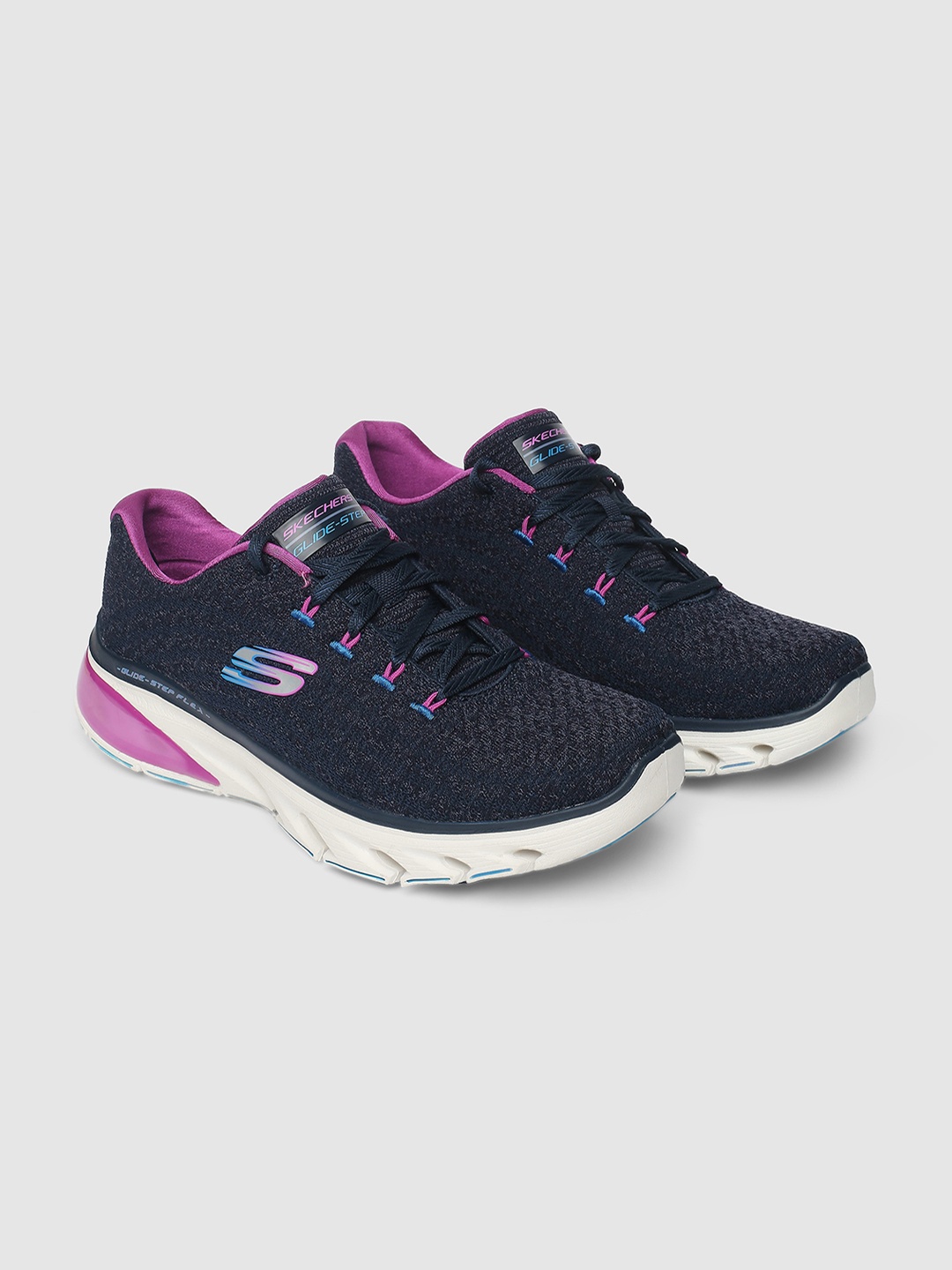 

Skechers Women Glide-Step Flex Air Casual Lace-Up Shoe, Navy blue