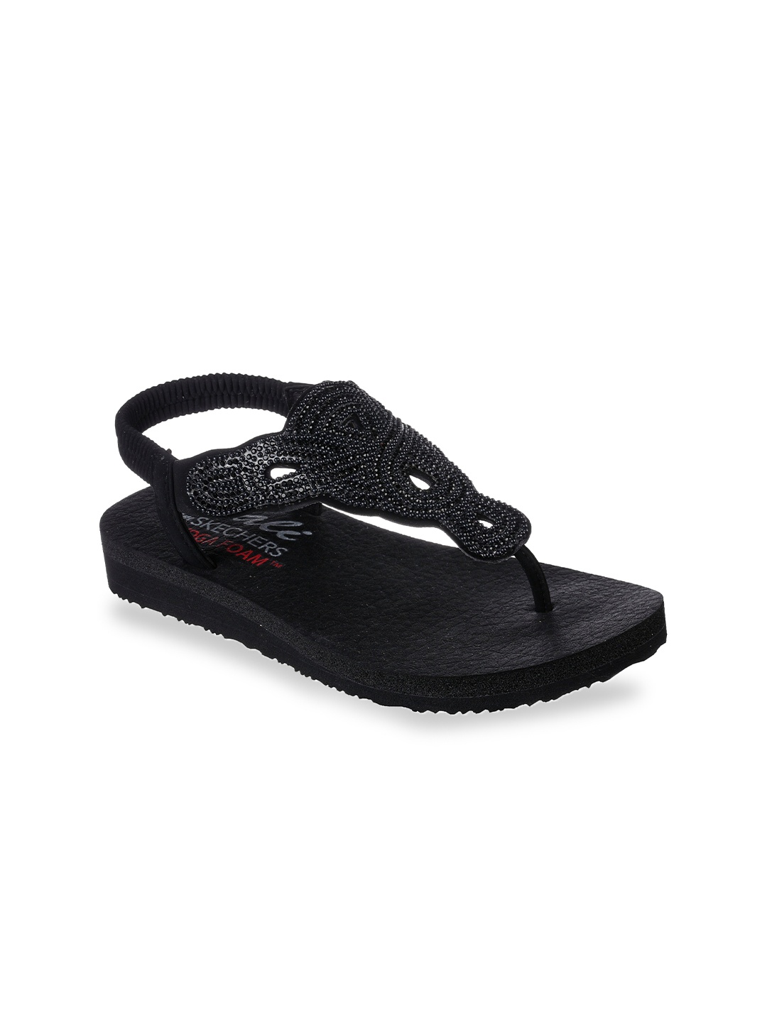 

Skechers Women MEDITATION Embellished Open Toe Flats, Black