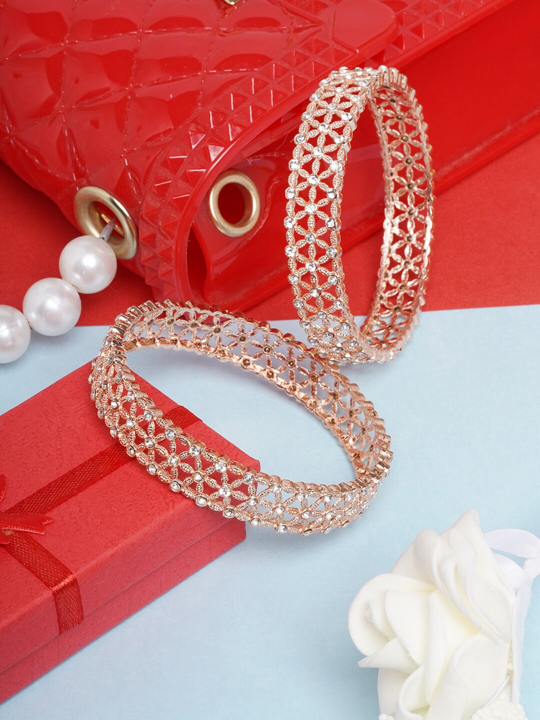 

DIVA WALK Women Pack of 2 Brass Rose Gold-Plated Kada Bracelet