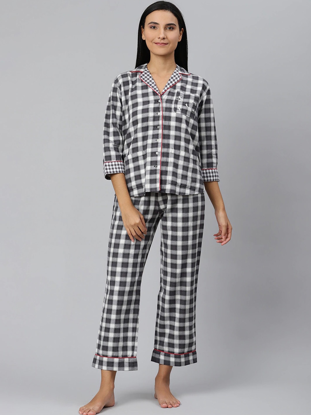 

Readiprint Fashions Checks Night Suit, Black