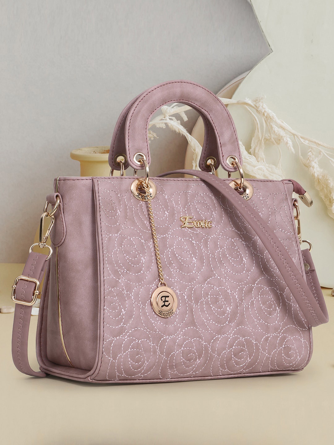 

Exotic Embroidered PU Structured Handheld Bag, Pink