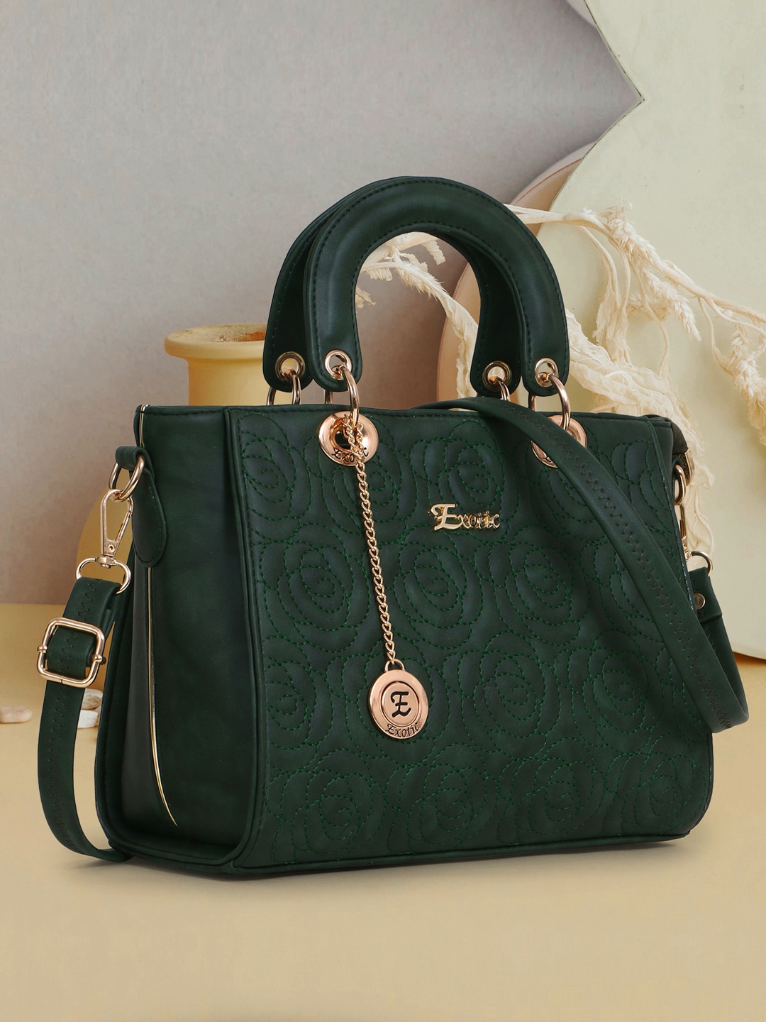 

Exotic Textured Structured Handheld Bag, Green