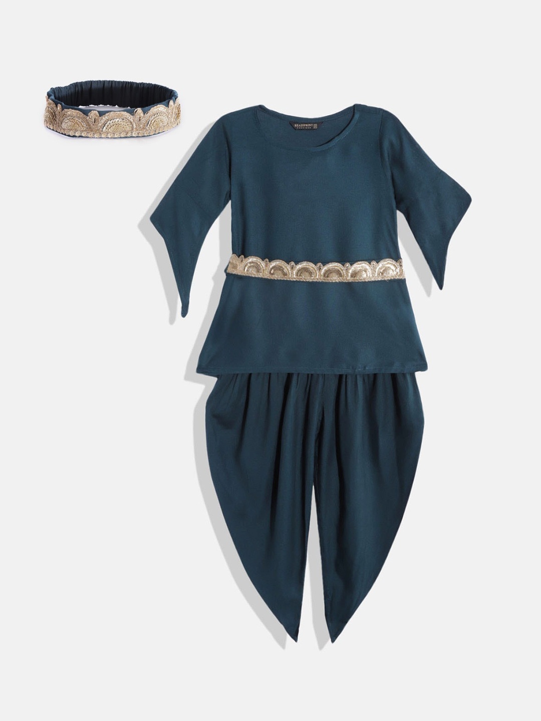

Readiprint Fashions Girls A-Line Kurta With Dhoti Pants & Belt, Teal