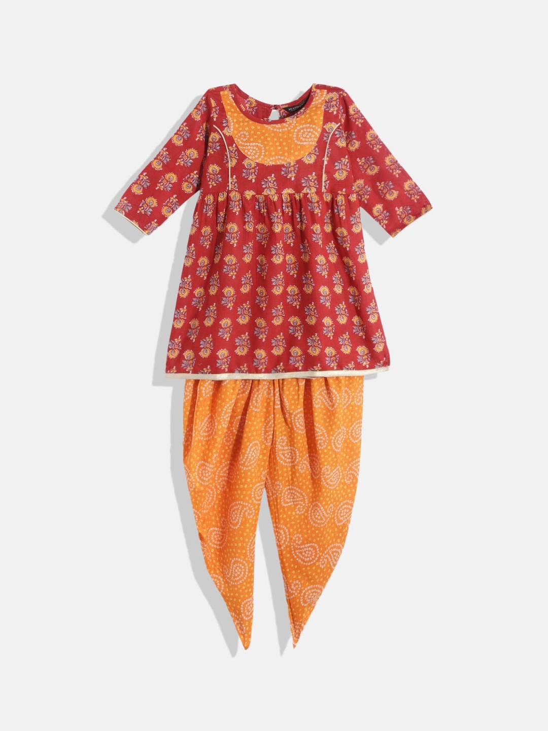 

Readiprint Fashions Girls Floral Printed Pure Cotton A-line Kurta With Dhoti Pants, Maroon