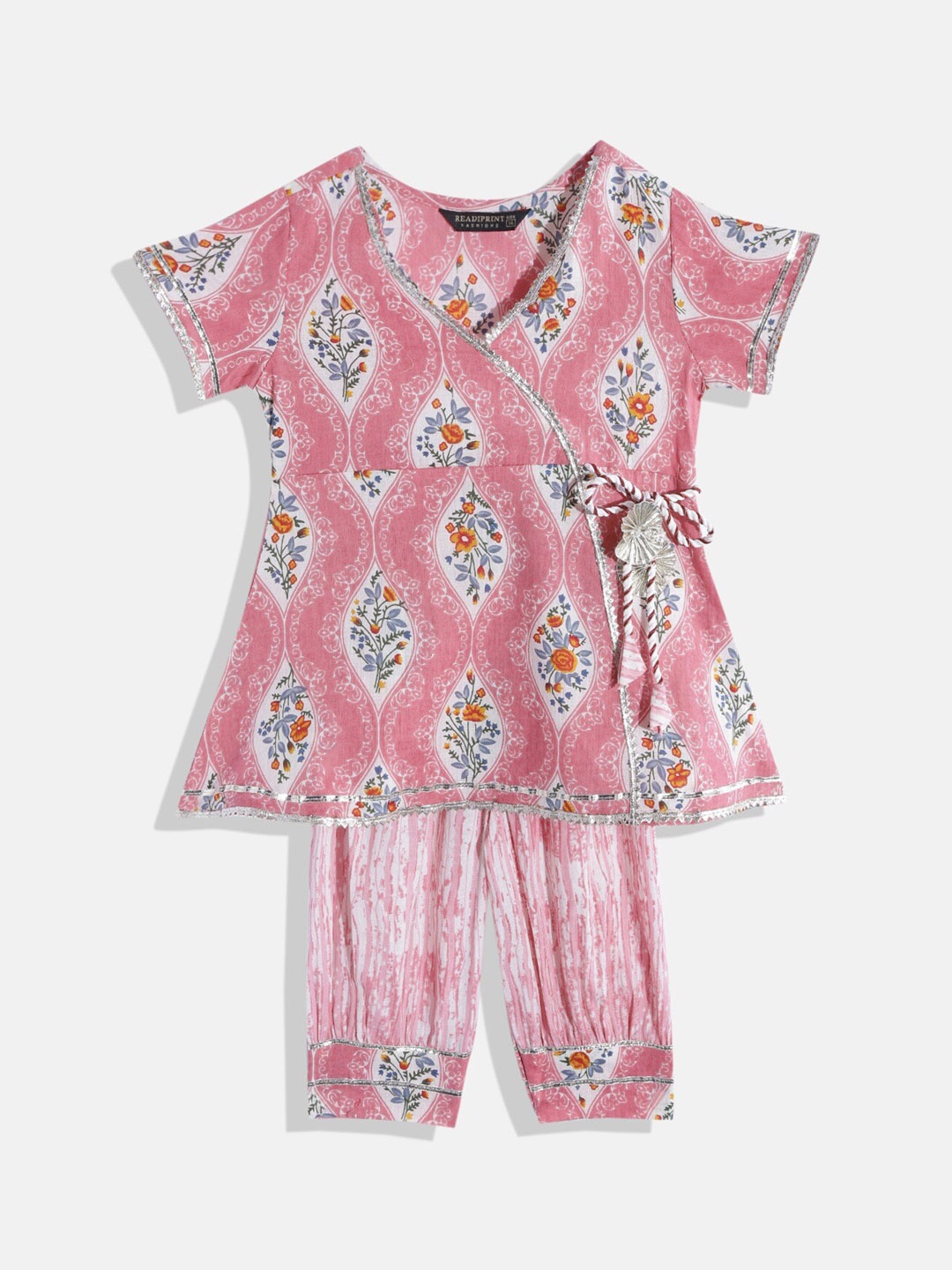 

Readiprint Fashions Girls Printed Gotta Patti Pure Cotton Angrakha Kurta With Salwar, Mauve