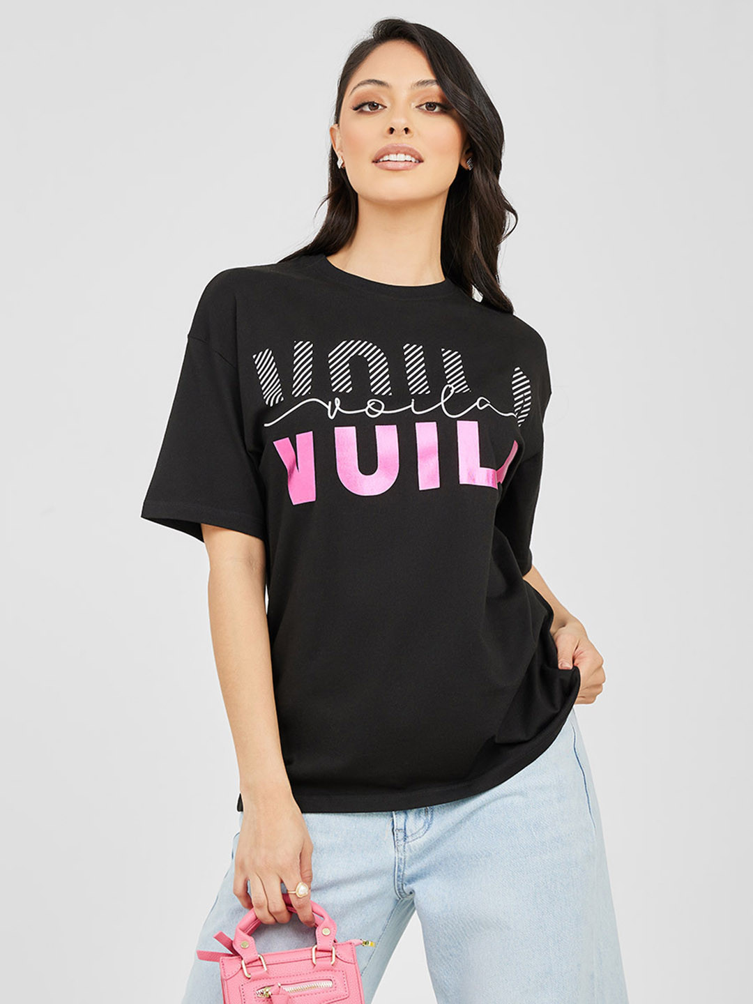 

Styli Typography Printed Relaxed Fit Pure Cotton T-Shirt, Black