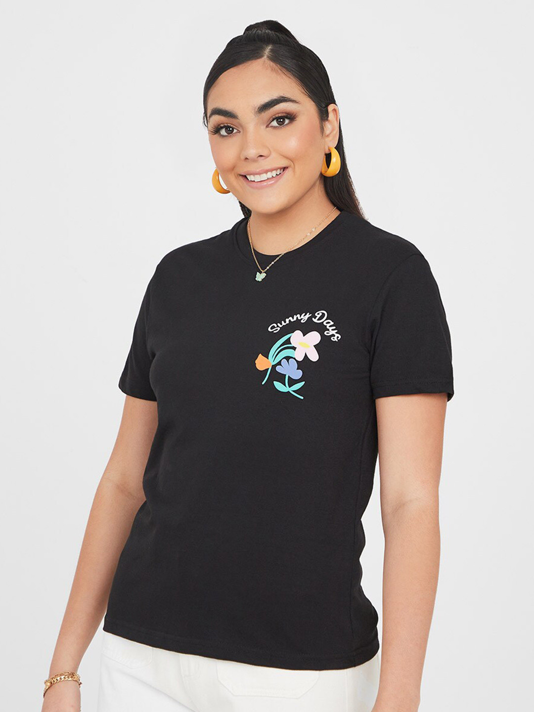 

Styli Women Solid T-shirt, Black