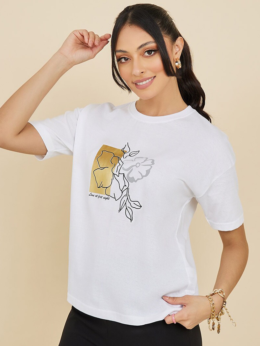 

Styli Women White Printed T-shirt
