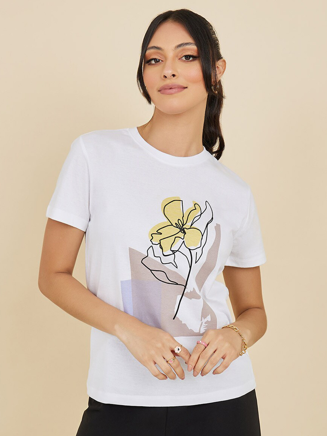 

Styli Women White Printed T-shirt