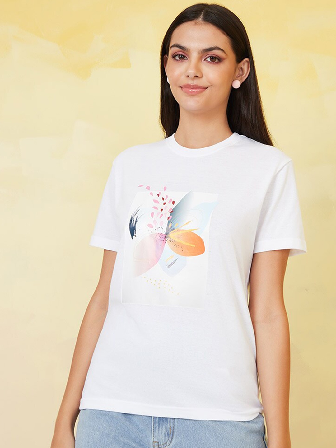 

Styli Women White Printed T-shirt