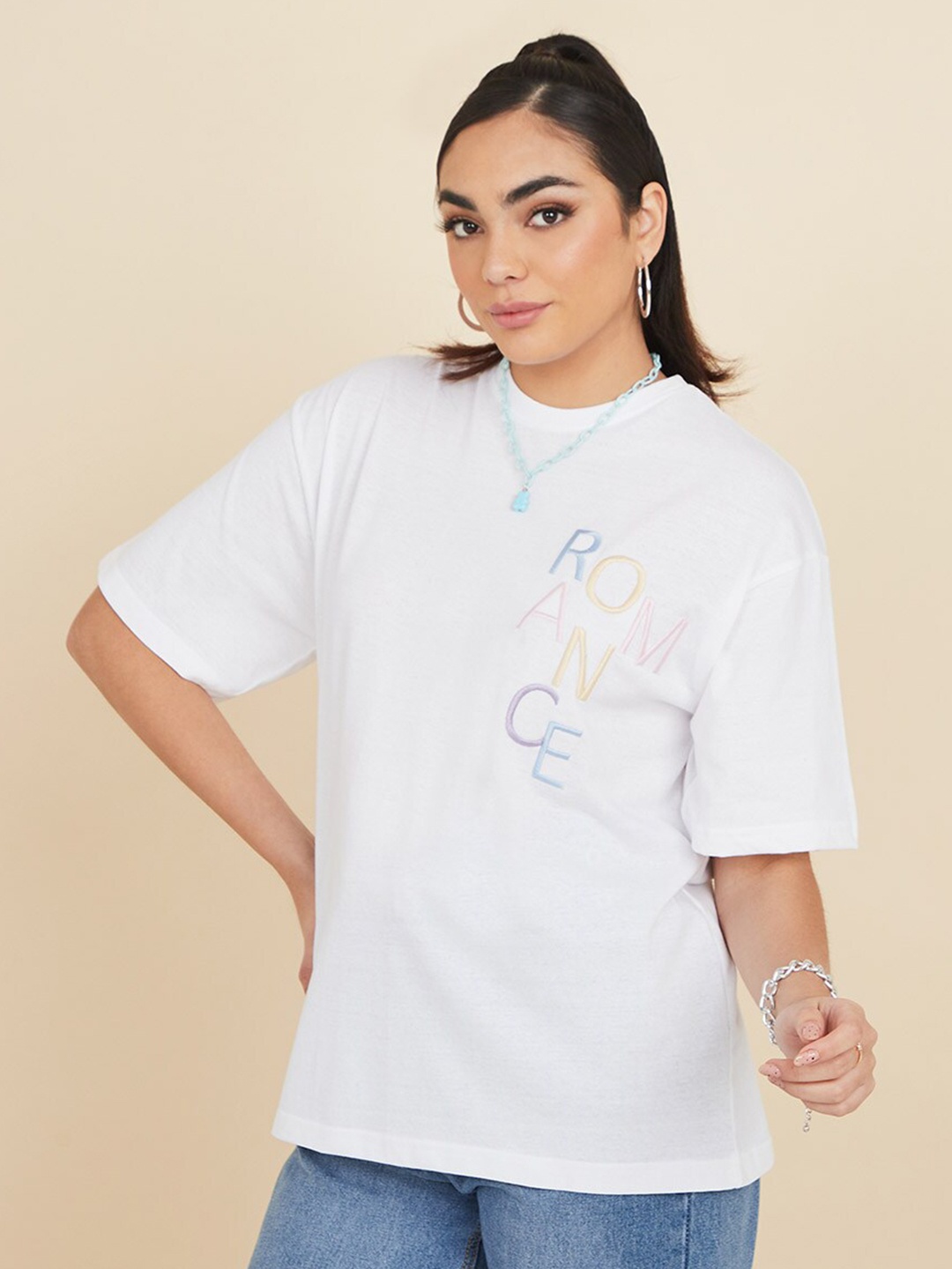 

Styli Women White Embroidered T-shirt