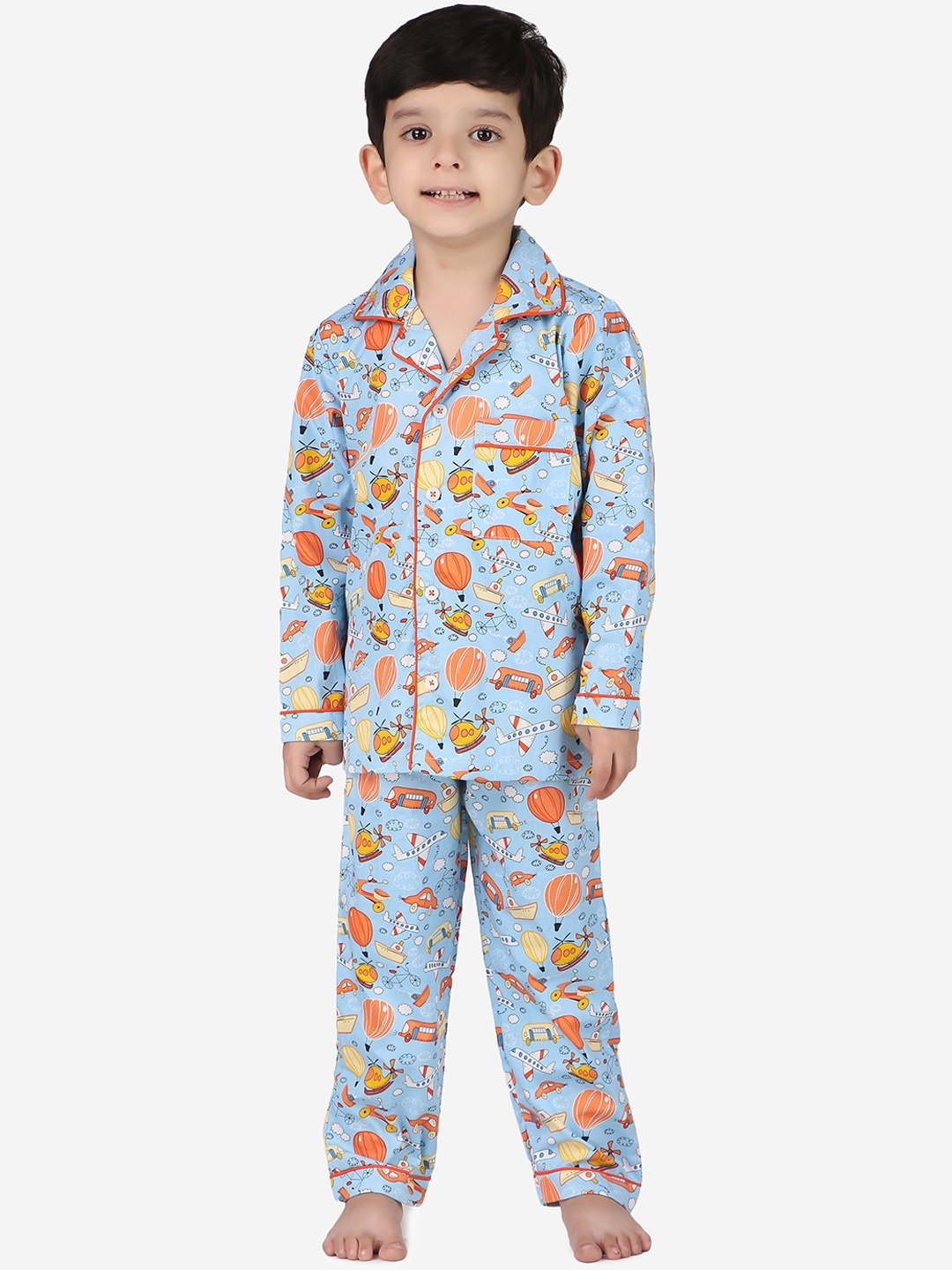 

Hippodrome Boys Cars & Aeroplanes Printed Pure Cotton Night Suit, Blue