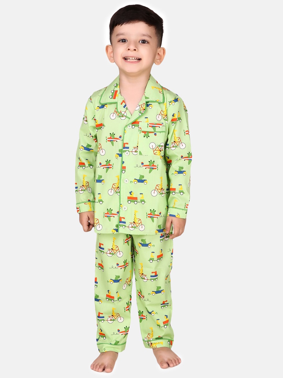 

Hippodrome Kids Jungle & Animals Printed Pure Cotton Night Suit, Green