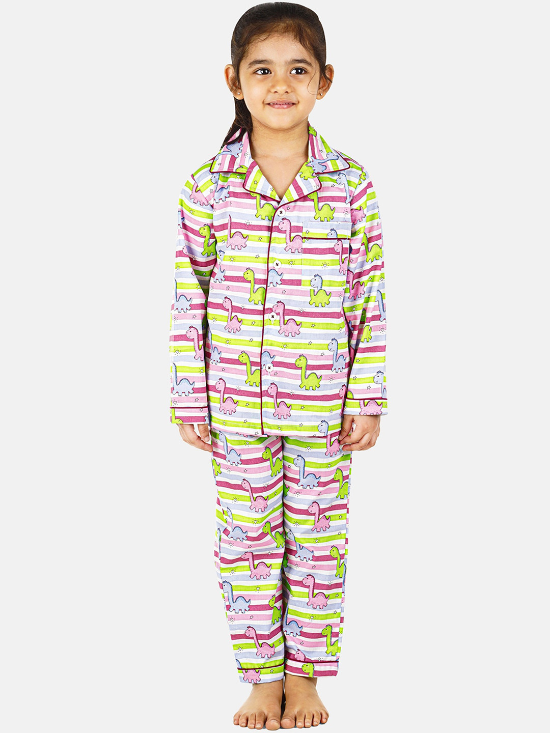 

Hippodrome Kids Dinosaur Printed Pure Cotton Night Suit, Green