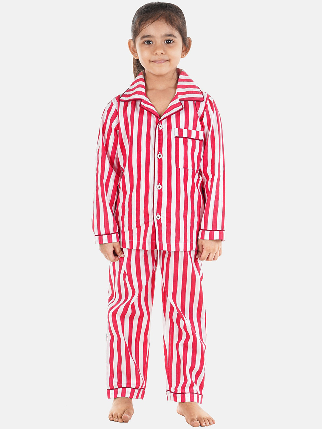 

Hippodrome Girls Striped Pure Cotton Night Suit, Pink