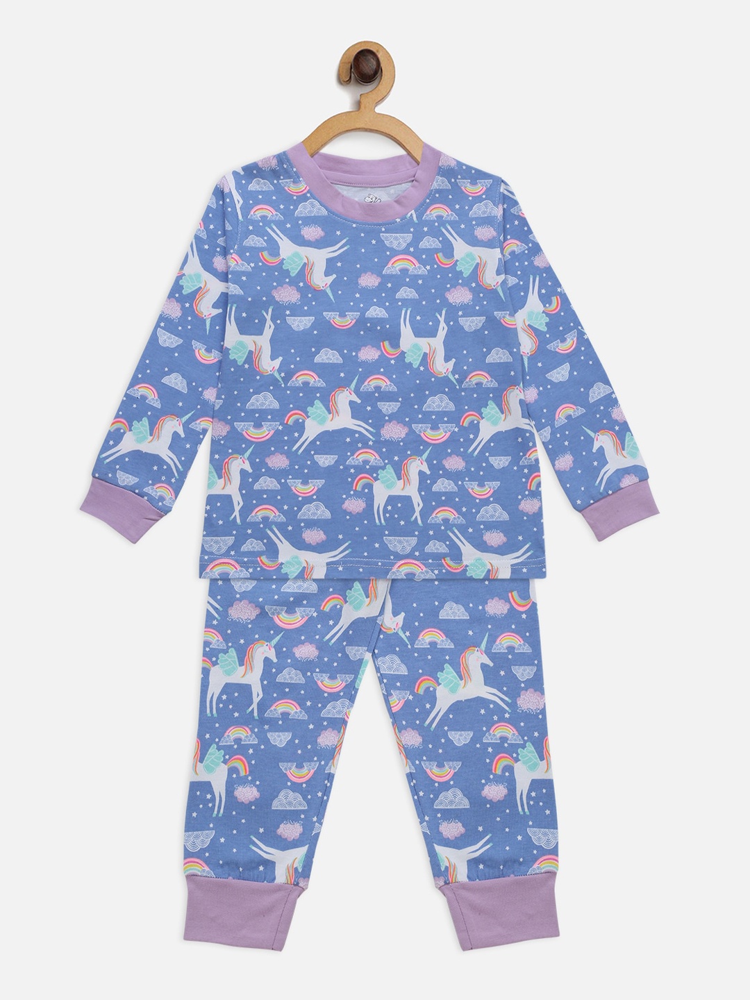 

Hippodrome Girls Unicorn Printed Pure Cotton Night Suit, Blue