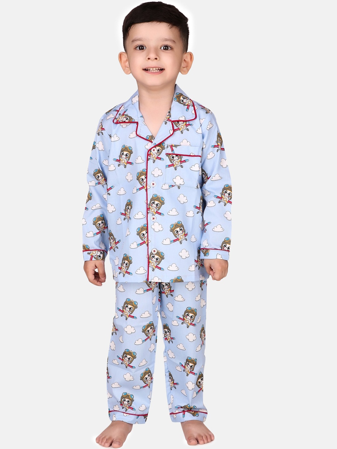 

Hippodrome Kids Cartoon Printed Pure Cotton Night Suit, Blue