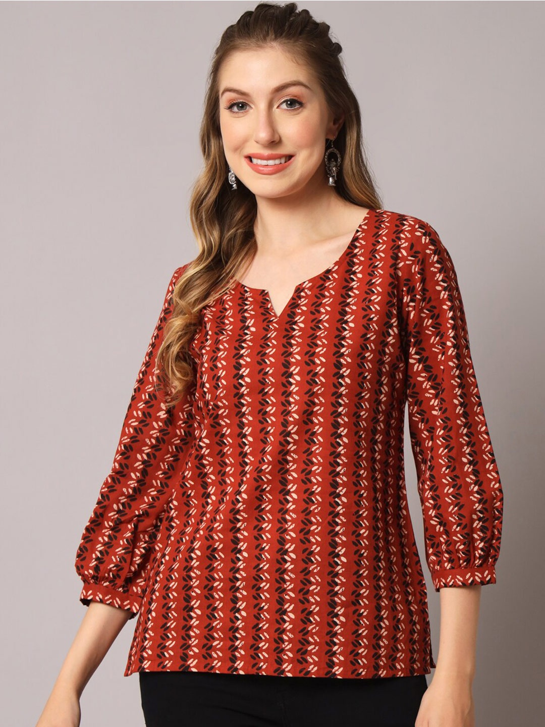 

DECKEDUP Printed Cotton Tunic, Maroon