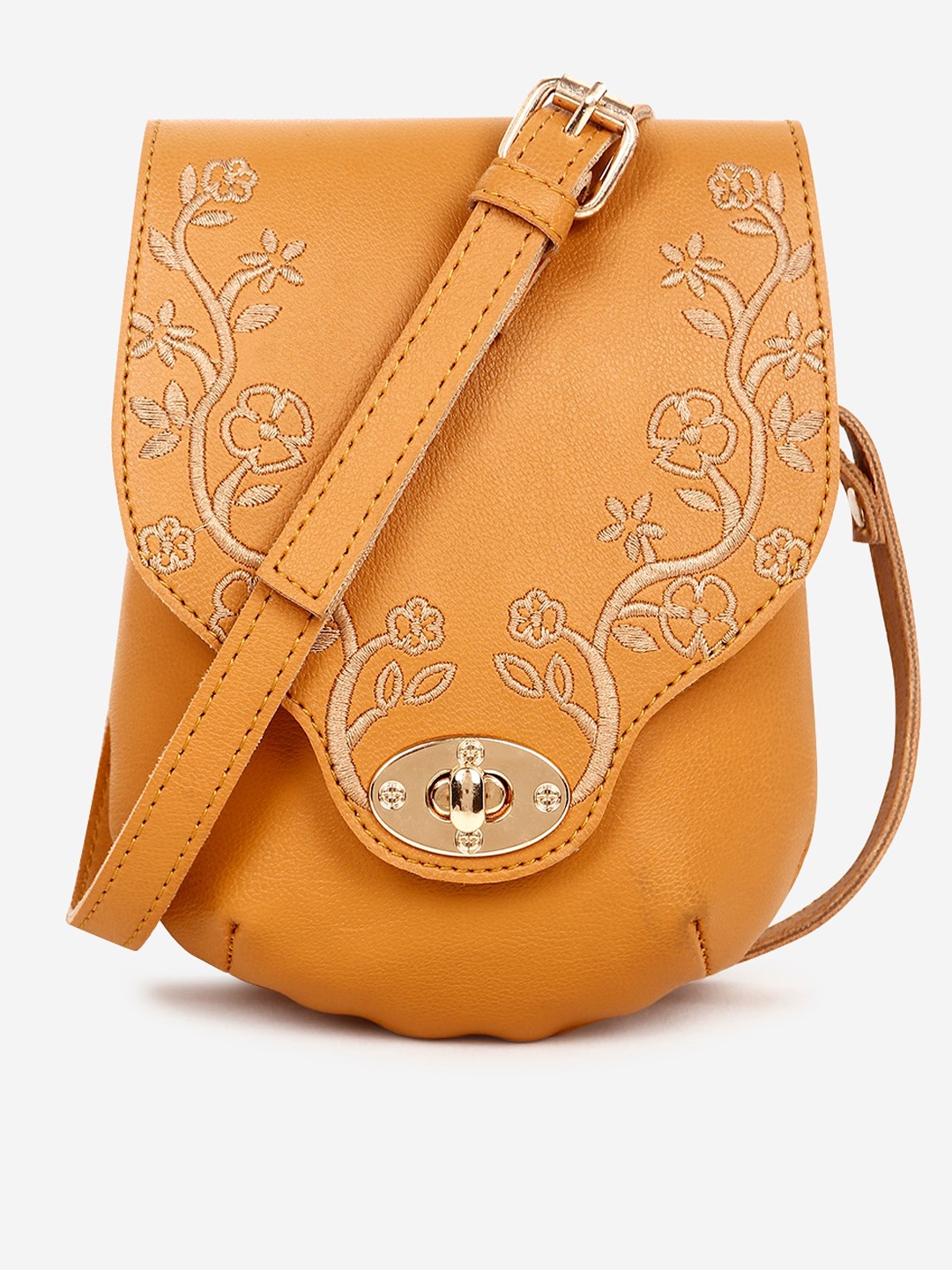 

Black Spade Floral Self Design Structured Mobile Sling Bag, Yellow