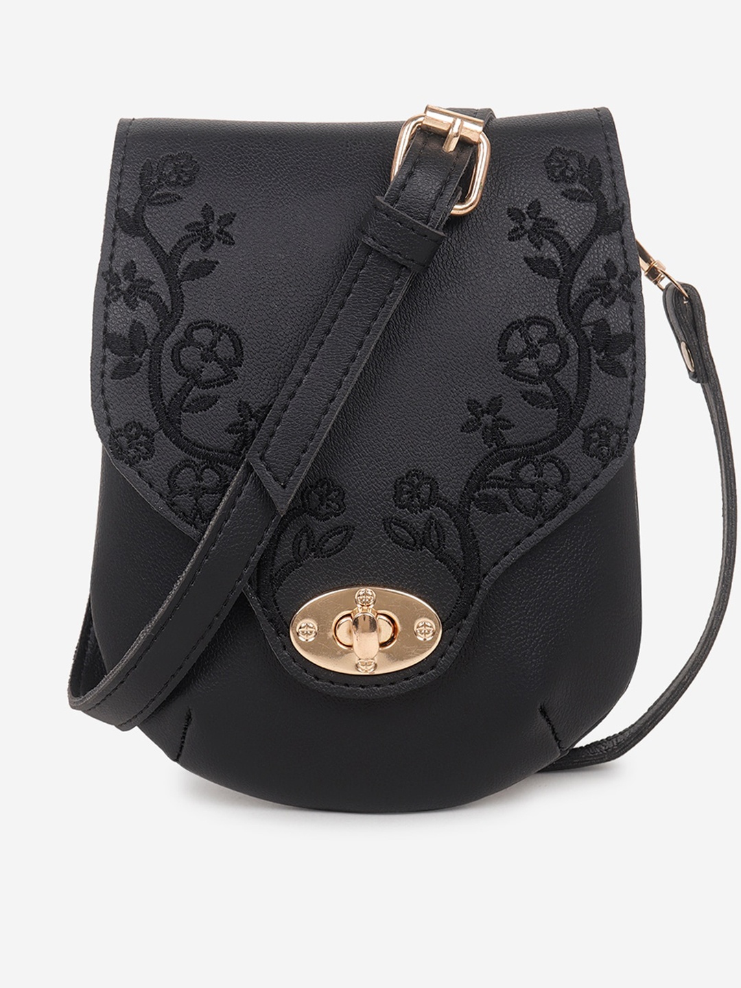 

Black Spade Floral Self Design Structured Mobile Sling Bag