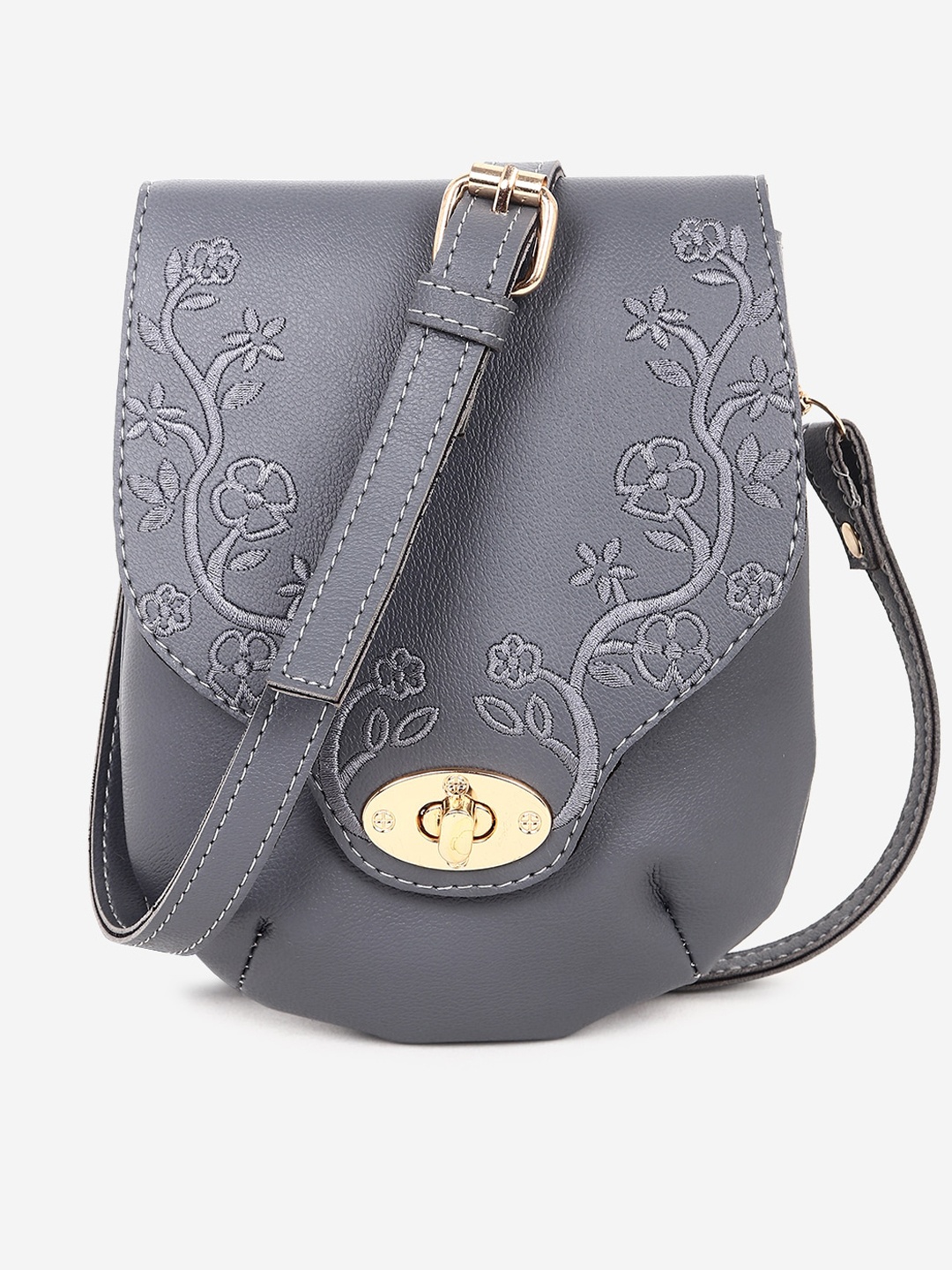 

Black Spade Floral Half Moon Sling Bag, Grey