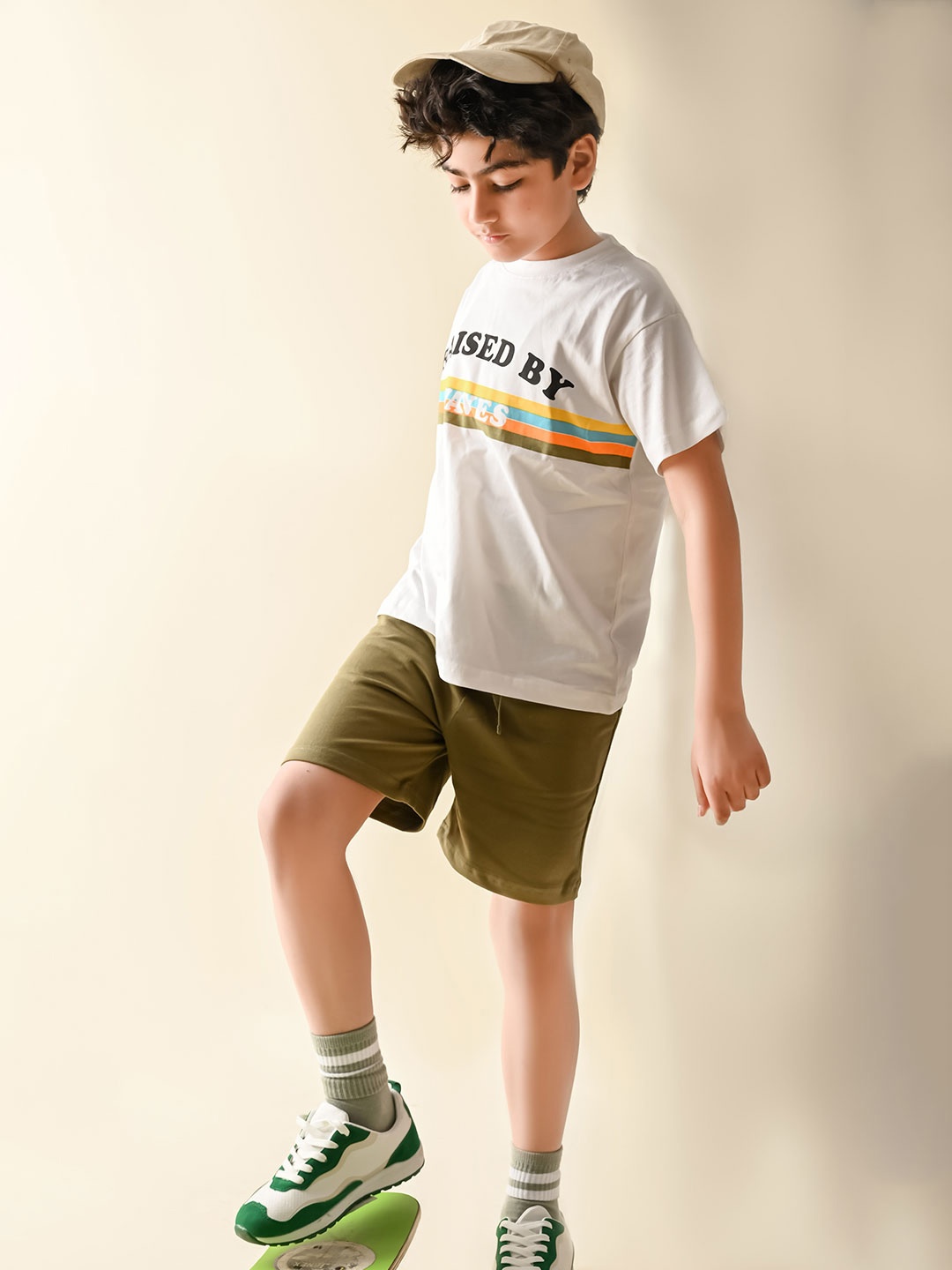 

LilPicks Boys Printed Cotton T-shirt With Shorts, White