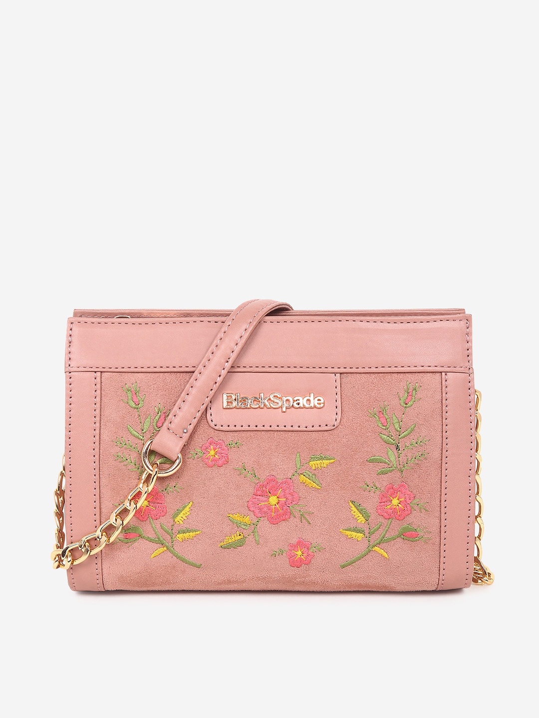 

Black Spade Floral Embroidered Structured Sling Bag, Pink