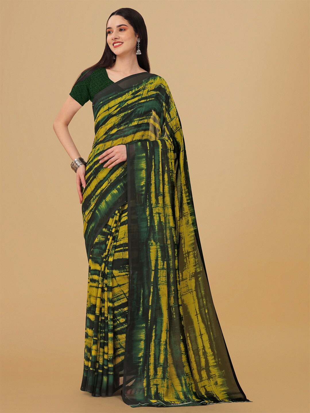 

Ambuja International Tie and Dye Poly Georgette Saree, Green