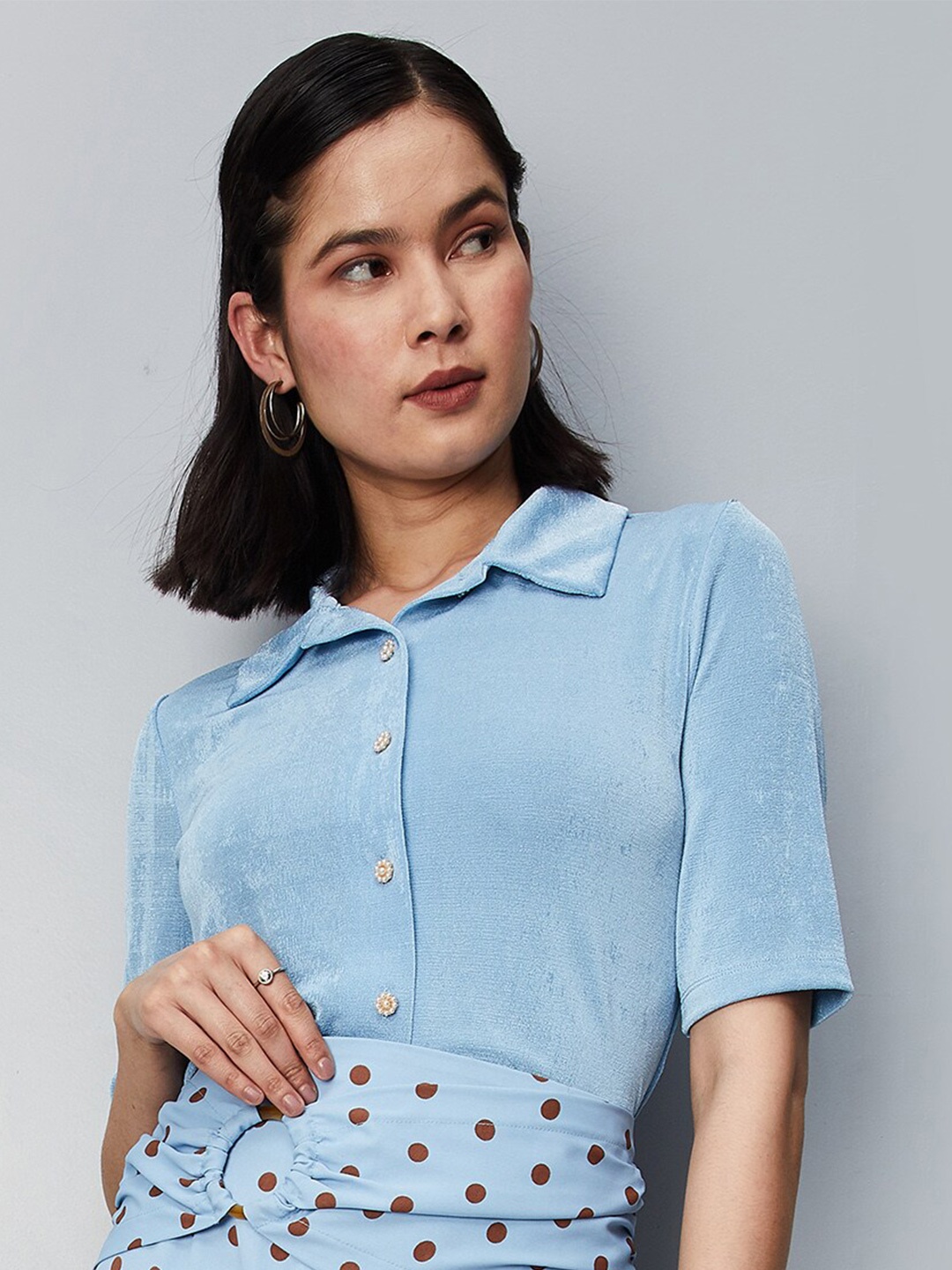 

max Shirt Collar Shirt Style Top, Blue