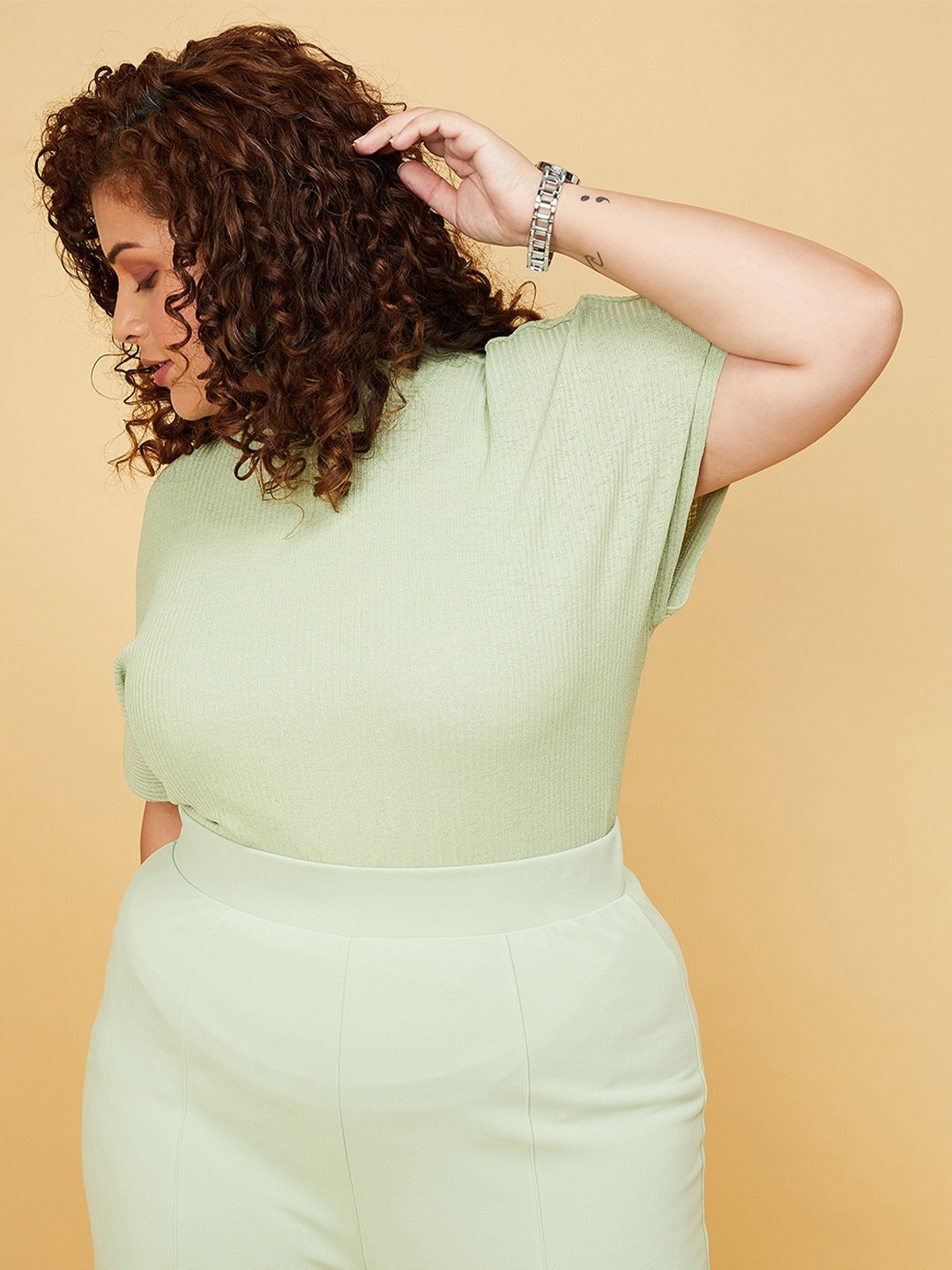 

max Plus Size High Neck Extended Sleeves Top, Green