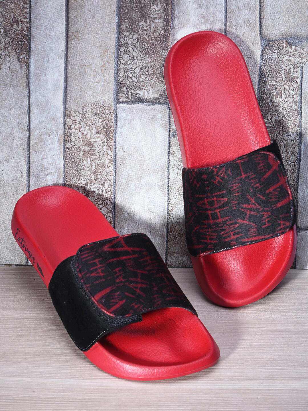 

EXTRIMOS Men Printed Adjustable Strap Lightweight Synthetic Sliders, Red