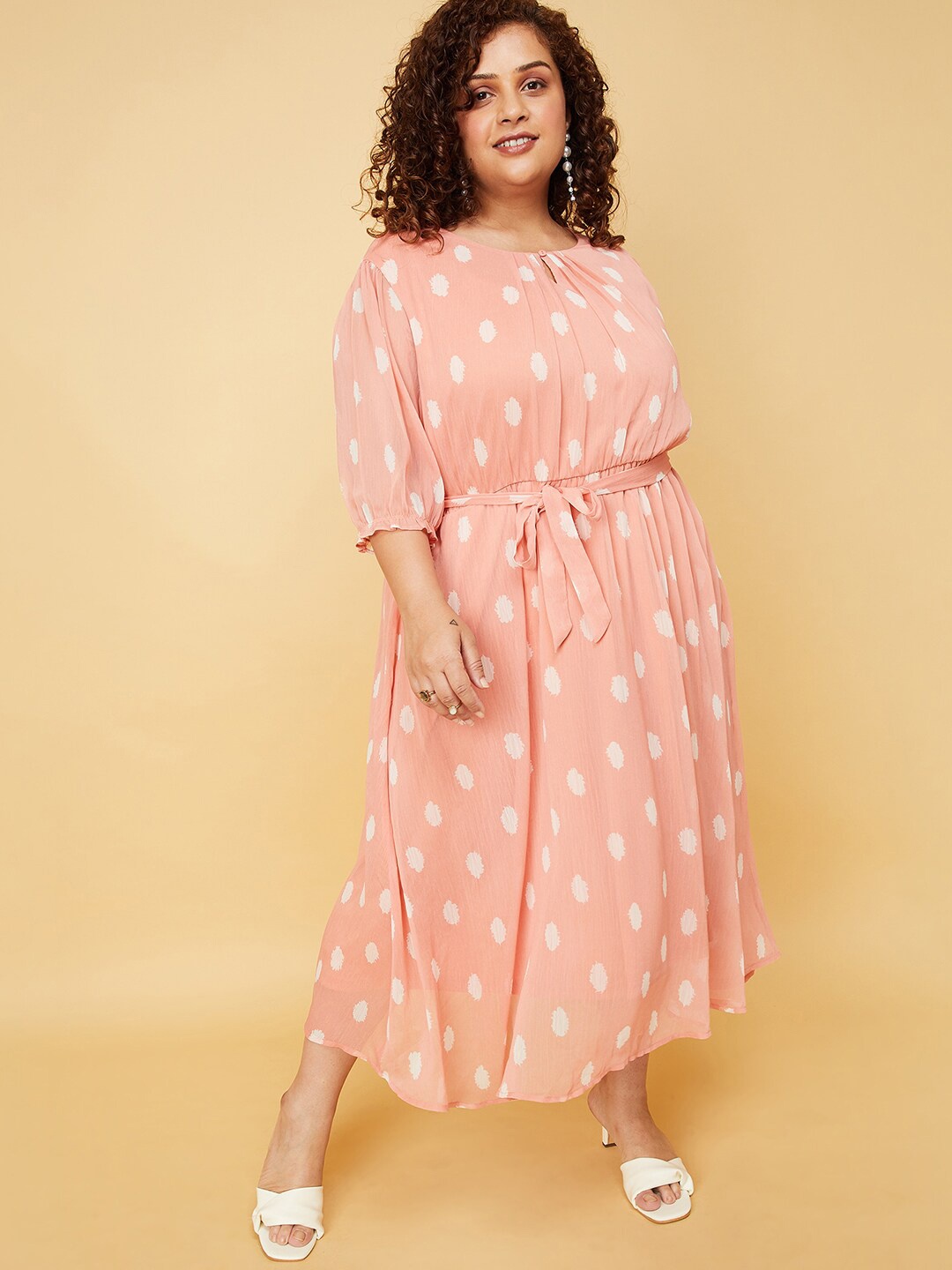 

max Plus Size Abstract Printed Fit & Flare Midi Dress, Pink