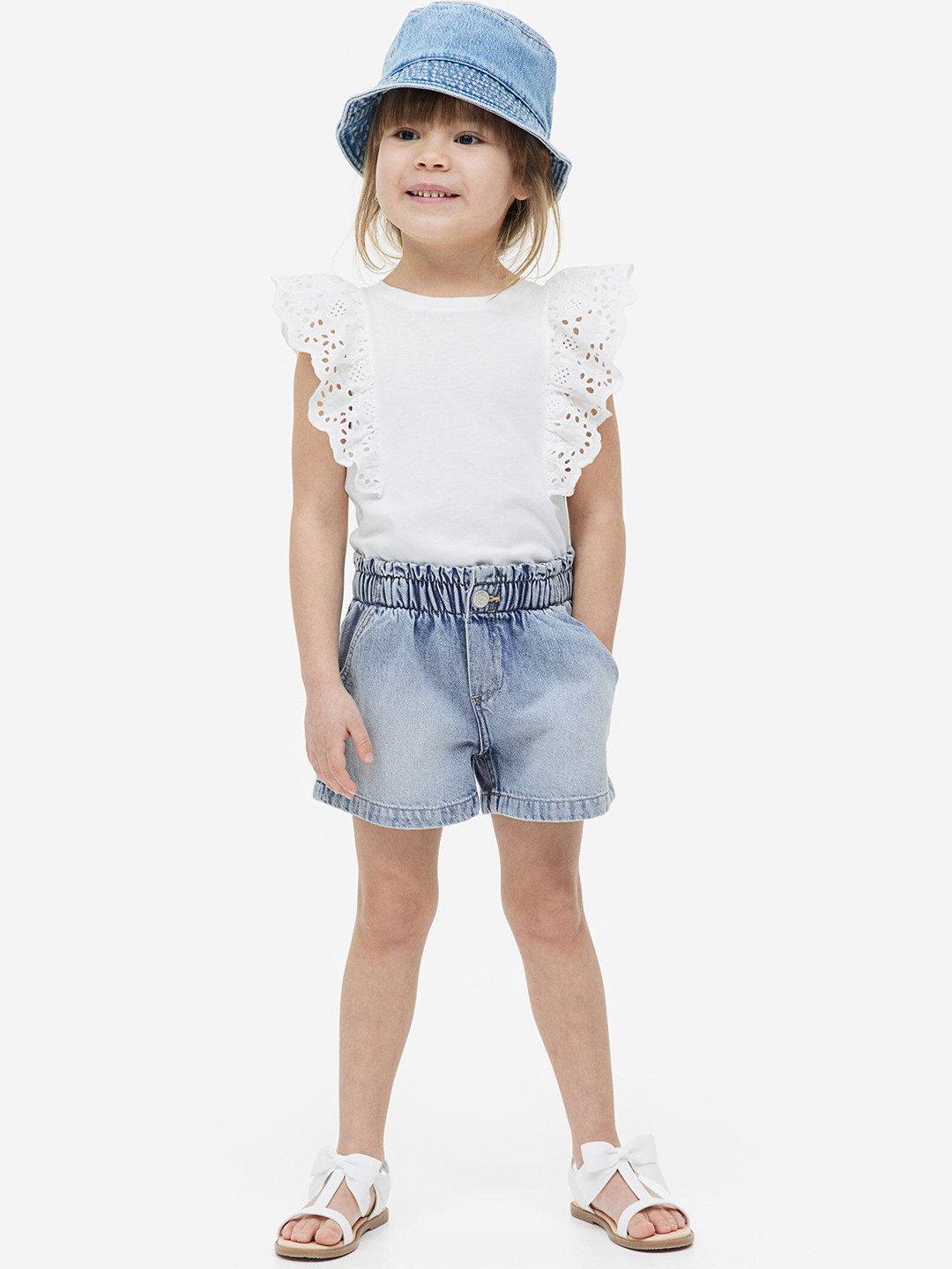 

H&M Girls Loose Fit Denim Shorts, Blue