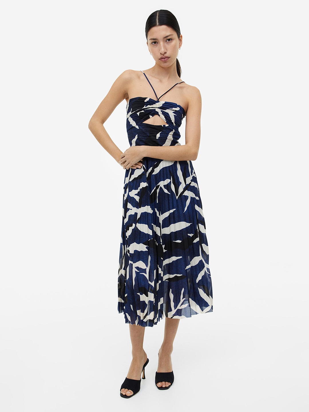 

H&M Pleated Halterneck Dress, Blue