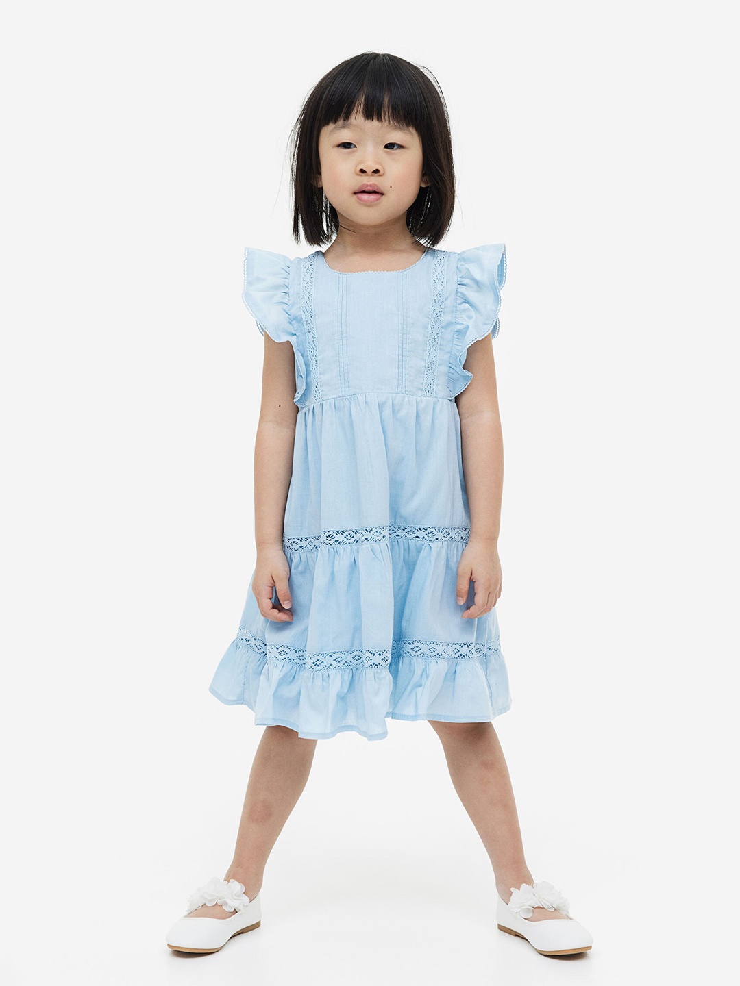 

H&M Girls Flounced Lace-Detail Dress, Blue