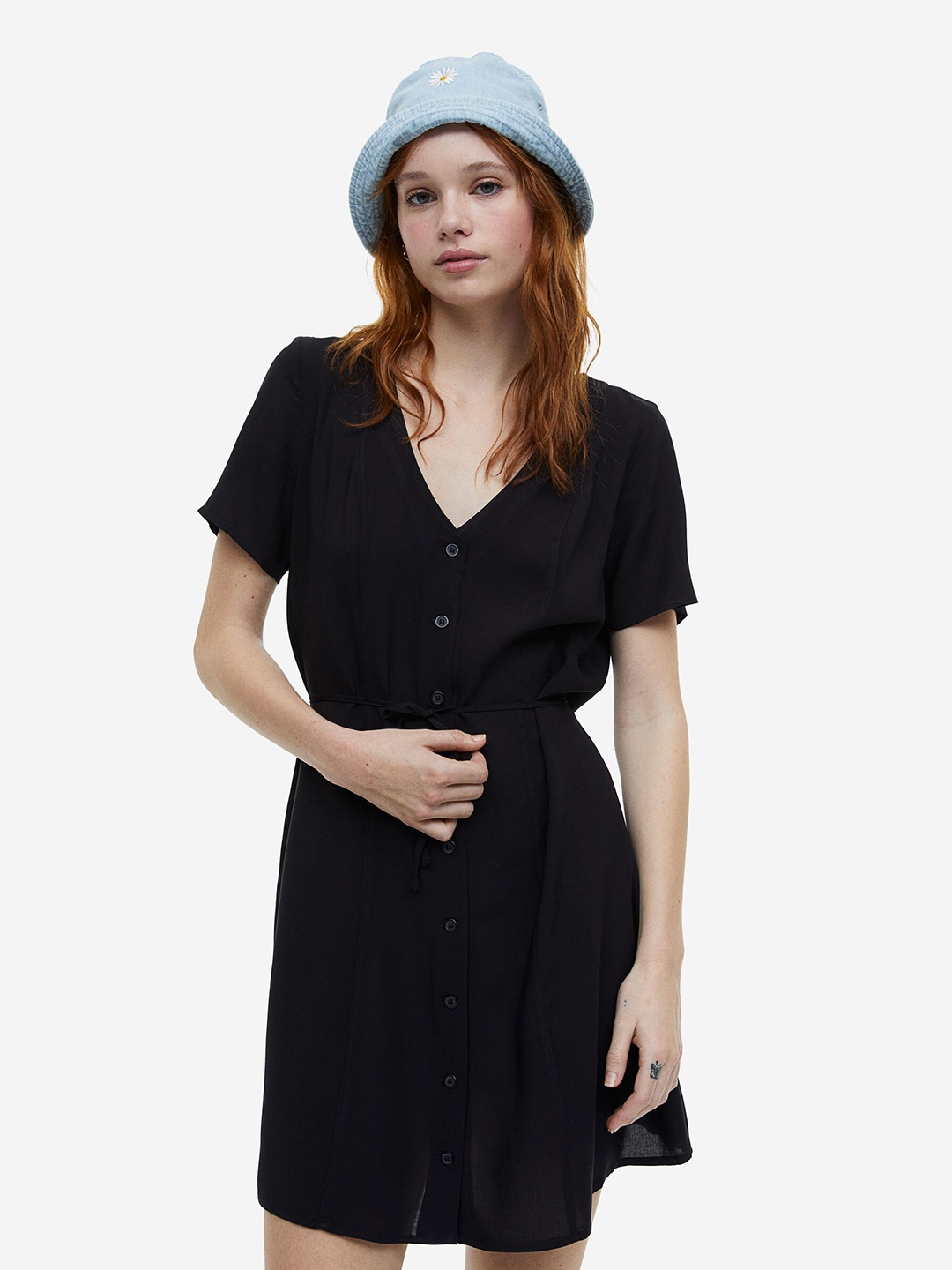 

H&M Tie-detail Button-front Dress, Black